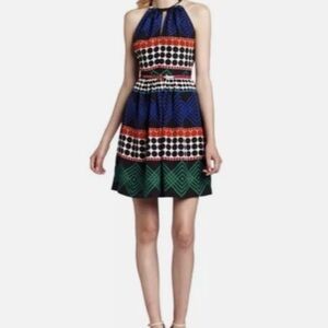 Trina Turk Shape Study Chazz Silk Multi Colored Halter Dress Size 0
